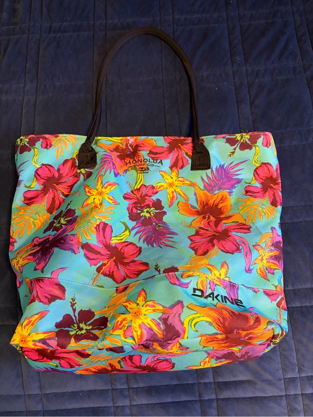Dakine Turquoise Floral Tote with Pink & Orange Hibiscus Accents